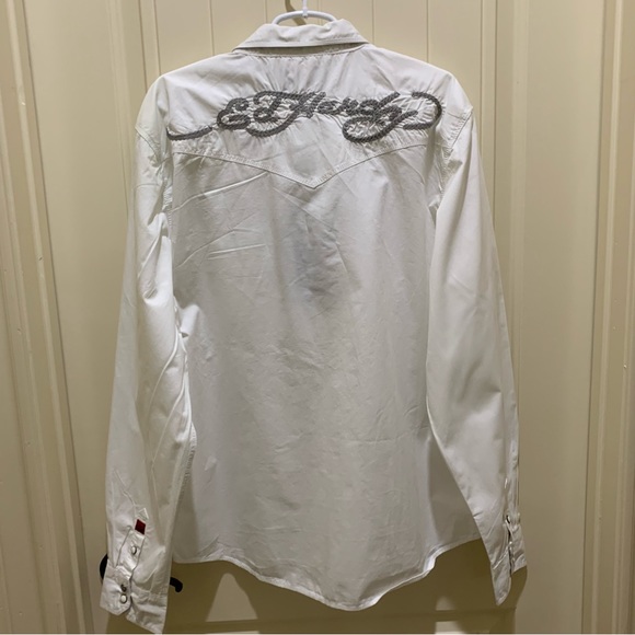 ED HARDY Mens Embroidered Long Sleeve Button Mens Sz XL Shirt - White Y2K